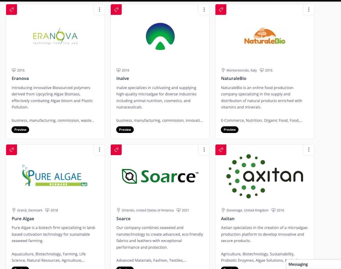 Some examples of microalgae-based startups on the Bioshyft platform. 