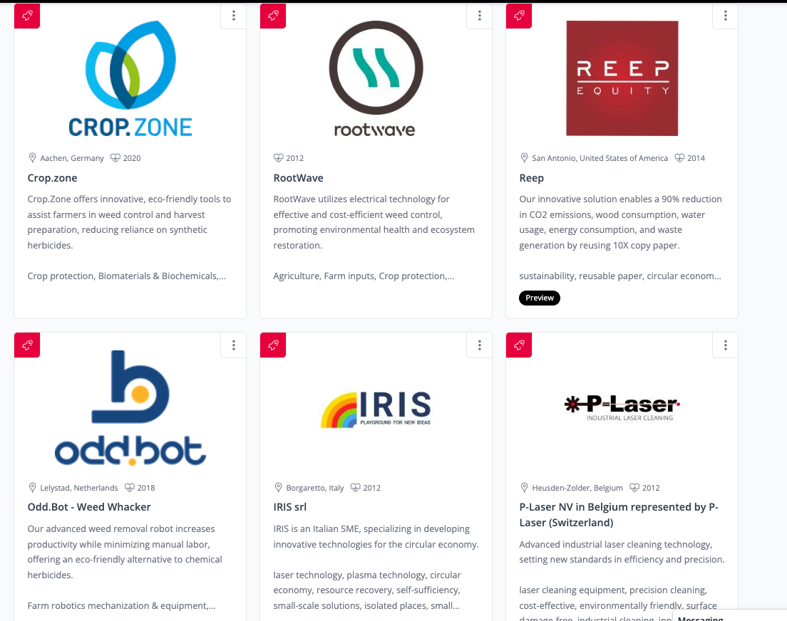 Examples of startups related to laser weeding on the Bioshyft platform